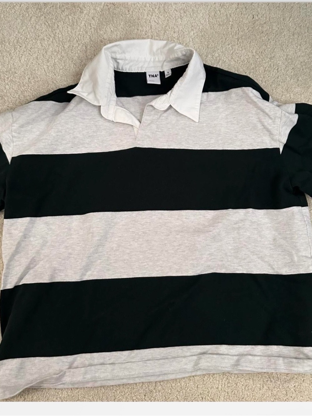 Aritzia Black & Gray Striped Button-Down Rugby Shirt